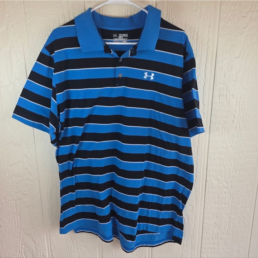Men's Under Armour Striped Polo in Blue and Black, Size XXL